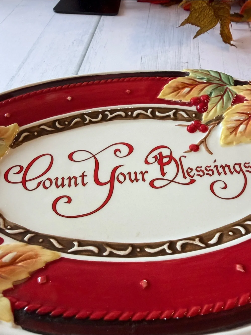 Fitz and Floyd Cream Ceramic Platter with Bountiful Holiday Mark